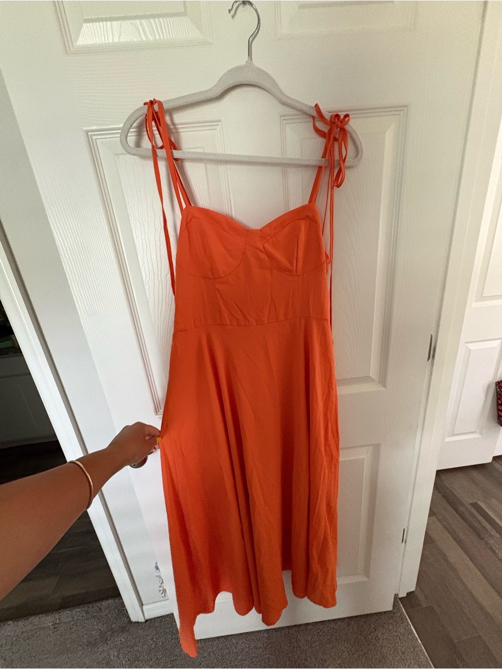 SHEIN Bright Orange Midi Dress with Fitted Bodice